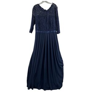 Navy Lace A Line Gown Women 2XL Evening Formal Long Sleeve Elegant Wedding Dress